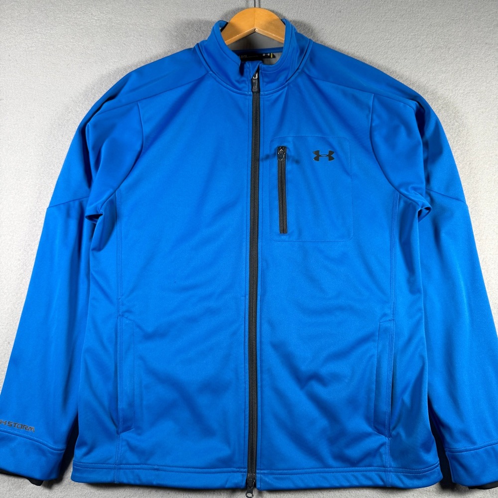 Under Armour Storm Mens Blue Full Zip Mock Neck Jacket Loose Fit Large 14412